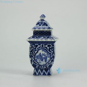 RZGE03  Ancient Chinese folk daily life pattern blue and white ceramic pagoda statue