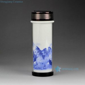 CBDI49-A  Double layer blue & white landscape pattern ceramic thermal water bottle travel mug