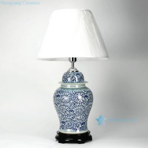 DS30-WD   Blue and white interlock lotus branch pattern ceramic ginger jar lamp