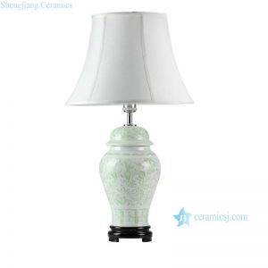 DS51-RZFX   Wholesale Celadon engraved floral pattern ceramic ginger jar lamp