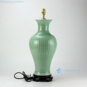 DS61-RYMA   Elegant fish tail shape celadon glaze bamboo design contemporary table lamp with pleated fabric lampshade and base switch