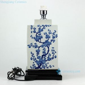DS66-RYQQ    Hand paint winter sweet pattern hot sale blue white ceramic square jar lamp