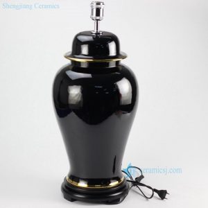 DS73-RYKB132    Black solid color glaze gold line plated pottery modern desk lamp 