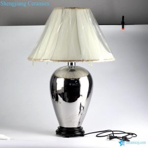 DS75-RYNQ      Grace silver glided with tassels fabric lamp shade base switch chinaware modern floor lamp 
