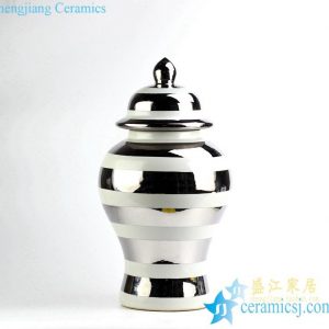 RYRJ16   Sliver glaze white stripe post-modernity style ceramic ginger jar
