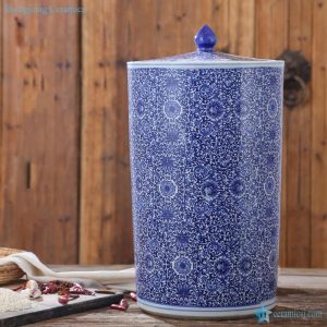 RZAP05-B   Blue and white floral mark vertical tube shape ceramic storage jar