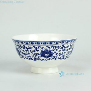 RZGF02   blue and white floral mark high heel ceramic rice bowl