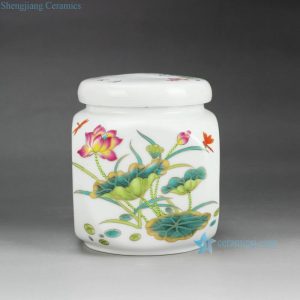 RZGL03      Airtight colorful lotus dragonfly mark  small ceramic square tea jar