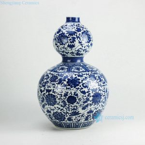 RZGM01   Hand paint interlock lotus pattern calabash shape big ceramic vase
