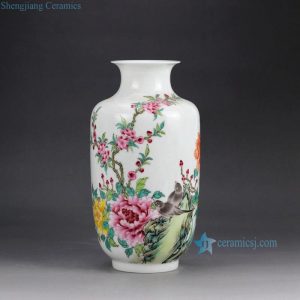 RZGR01   Wax gourd shape hand paint famille rose big porcelain flower vase