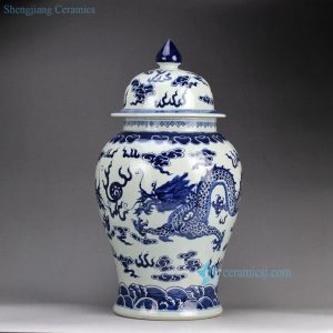 RZHM01-A   Hand paint blue and white fire dragon wholesale ceramic ginger jar