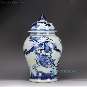 RZHM01-B  Hand paint blue white Chinese ancient the three Kingdom war pattern ceramic centerpiece jar