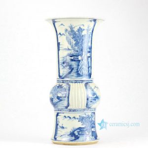 RZHQ01-RZJI   Blue and white hand paint Chinese rural pattern ceramic centerpiece vase