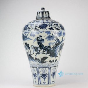 RZHS01   Hand paint the Three Kingdom pattern antique blue and white porcelain temple jar