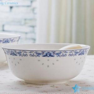 RZHY01-J   rice grain cutout blue and white rim fine bone china bowl with a flaring mouth