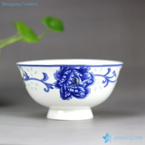 RZHY02-B   Blue and white peony flower mark high heel Chinese style ceramic bowl