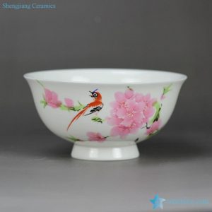 RZHY02-N  Peach blossom bird pattern fine bone china Chinese classic famliie rose ceramic bowl