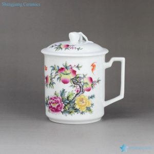 RZIC01-D   Longevity and happiness moral mark Chinese traditional gift ceramic personalize water mug with unique lid and handle