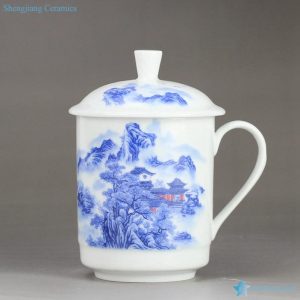 RZIC02    Landscape mark blue white jade like handy porcelain tea mug