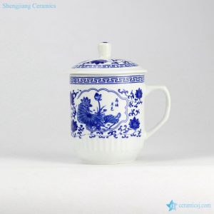 RZID01  850cc high capacity Giant blue and white ceramic mug with lid