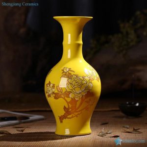 RZIF01-C26-B   High temperature fired solid color yellow glaze background chinaware flower vase