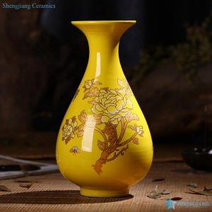 RZIF01-C26-F  Regnal yellow glaze golden peony flower pattern ceramic vase