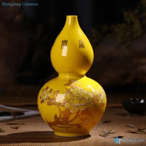 RZIF01-C26-G  Fortune comes with blooming golden peony flowers pattern calabash shape porcelain vase