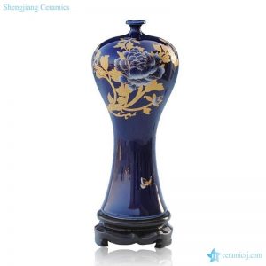 RZIF02-A-C   Indigo blue glaze golden peony mark home decoration porcelain vase