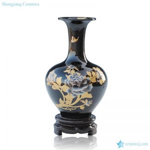 RZIF03-A/B/C   Black glazed golden peony mark ceramic flower vase