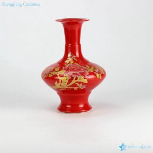 RZIF04-A    China red glaze golden peony mark ceramic display vase