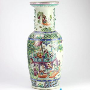 RZIH01  Antique style famille rose hand paint ancient Chinese lotus gathering pattern ceramic centerpiece vase