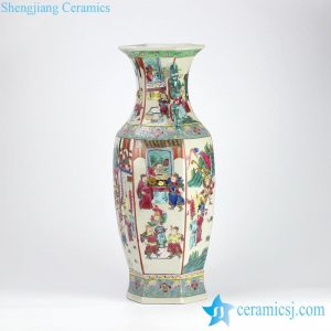 RZIH02  Reproduction hand paint Chinese ancient officialdom pattern hexagonal porcelain vase