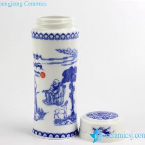 030-RZIN-2     Logo and pattern customized blue and white portable ceramic thermos mason cup
