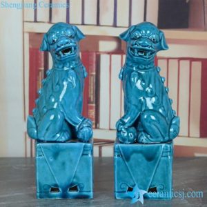 RYJZ15       Cerulean blue color glaze hot online sale pair of foo dog figurine