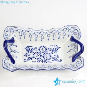 RYPU37      Pierced hand paint blue and white floral pattern hot sale butter cheese flan lasagna pie dish
