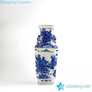 RYUK17-B      Antique style hand paint landscape pattern decorative blue and white large flower vase