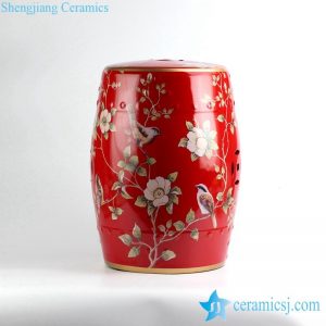 RYYL04   China red bird floral pattern golden line gilded enamel beside table seat