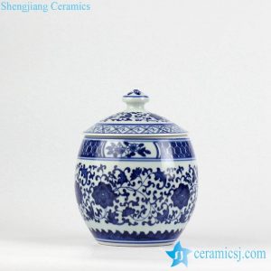 RZBV04       Hand paint blue and white floral pattern porcelain honey jar