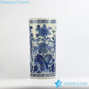RZFH04-A       Antique style hand paint blue and white bird floral pattern ceramic large tubular vase