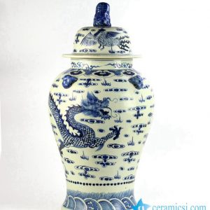 RZFH06       Antique design hand paint dragon phoenix pattern lion knob lid ceramic ginger jar