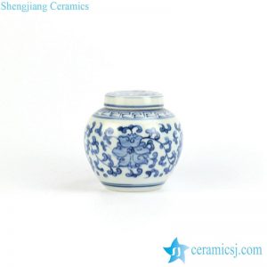 RZIQ05     Oriental traditional style flower interlock branch pattern flat lid pottery tiny urn