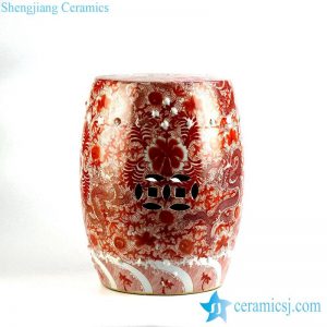 RZIS01      Scarlet red famille rose hand paint Chinese dragon pattern ceramic patio stool