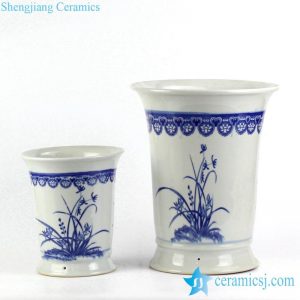 RYIQ28-B   Blue and white orchid pattern durable ceramic pair planter to buy online