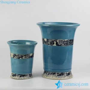 RYIQ28-c    New arrival sky blue color glazed curled rim porcelain ceramic plant pot in pairs