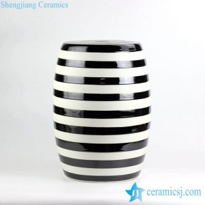 RYIR116    Black and white stripe glazed ceramic garden seat stool