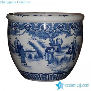 RYUC05     Hand paint literary man of ancient China pattern under glaze blue porcelain large outdoor fish pond