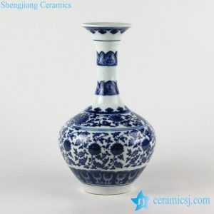 RZFU02   Bamboo joint design wide curled rim blue and white floral porcelain vase made in China