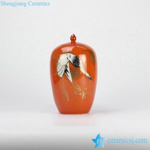 RZJD01-1 Japan style scarlet background gold pleated crane pattern ceramic candle jar
