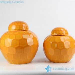 RYKB149     Mustard plain color hexagon design ceramic mini storage jar