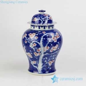 RYWG14    Hand paint blue white hand paint red flower pattern factory direct outlet low price ceramic ginger jar